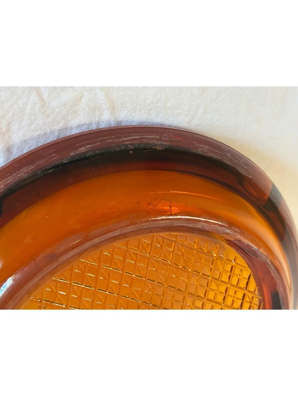 Vintage Amber Glass Ashtray with Textured Base